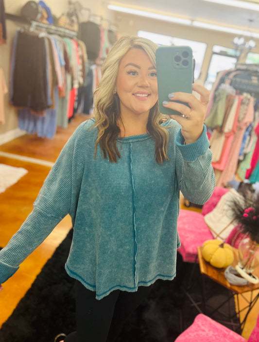 Never Fade Out Of Style Top In Teal- Curvy