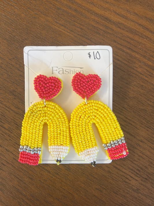 Teacher Pencil Beaded Earrings